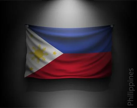 Waving flag on a dark wall with a spotlight, illuminated Stock Illustration