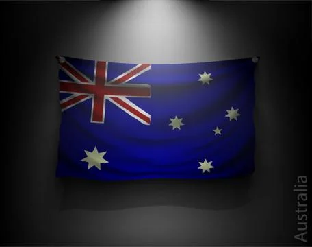 Waving flag on a dark wall with a spotlight, illuminated Stock Illustration