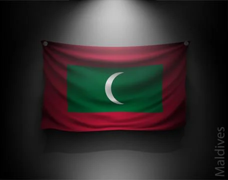 Waving flag on a dark wall with a spotlight, illuminated Stock Illustration