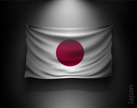 Waving flag on a dark wall with a spotlight, illuminated Illustrazione stock