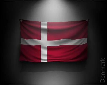 Waving flag on a dark wall with a spotlight, illuminated Illustrazione stock