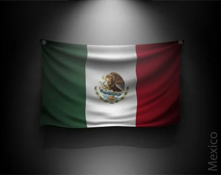 Waving flag on a dark wall with a spotlight, illuminated Stock Illustration
