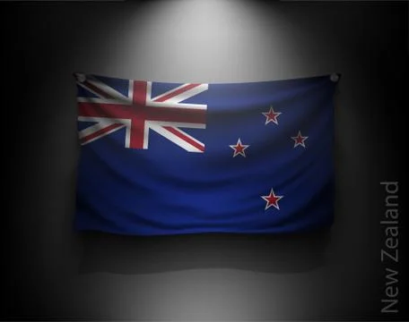 Waving flag on a dark wall with a spotlight, illuminated Stock Illustration