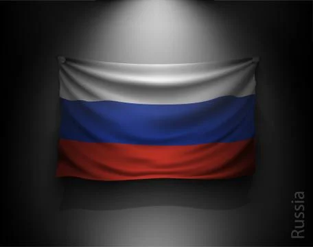 Waving flag on a dark wall with a spotlight, illuminated Stock Illustration