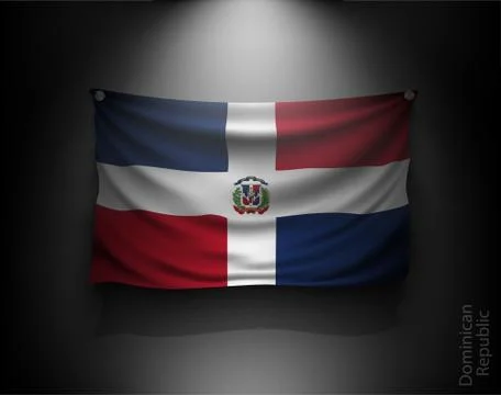 Waving flag on a dark wall with a spotlight, illuminated Stock Illustration