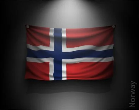 Waving flag on a dark wall with a spotlight, illuminated Illustrazione stock