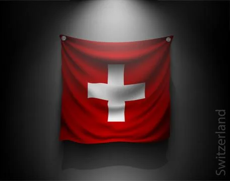 Waving flag on a dark wall with a spotlight, illuminated Illustrazione stock