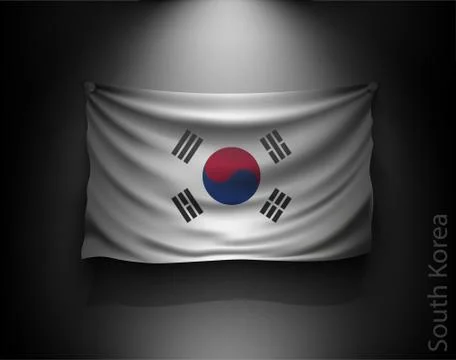 Waving flag on a dark wall with a spotlight, illuminated Stock Illustration
