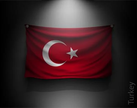 Waving flag on a dark wall with a spotlight, illuminated Illustrazione stock