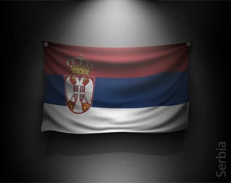 Waving flag on a dark wall with a spotlight, illuminated Stock Illustration