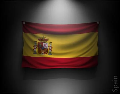 Waving flag on a dark wall with a spotlight, illuminated Stock Illustration