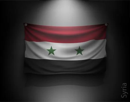 Waving flag on a dark wall with a spotlight, illuminated Stock Illustration