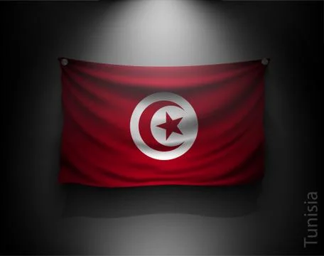 Waving flag on a dark wall with a spotlight, illuminated Stock Illustration