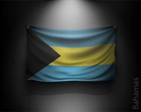 Waving flag on a dark wall with a spotlight, illuminated Illustrazione stock