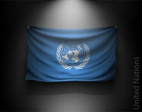 Waving flag on a dark wall with a spotlight, illuminated Stock Illustration