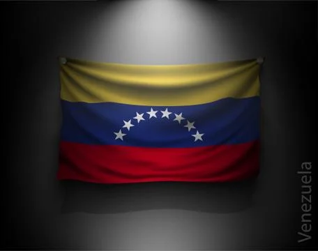 Waving flag on a dark wall with a spotlight, illuminated Stock Illustration