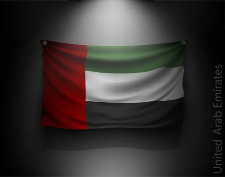 Waving flag on a dark wall with a spotlight, illuminated Stock Illustration