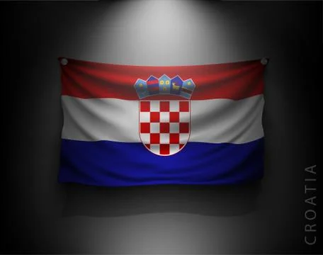 Waving flag on a dark wall with a spotlight, illuminated Stock Illustration