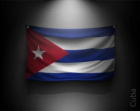 Waving flag on a dark wall with a spotlight, illuminated Stock Illustration