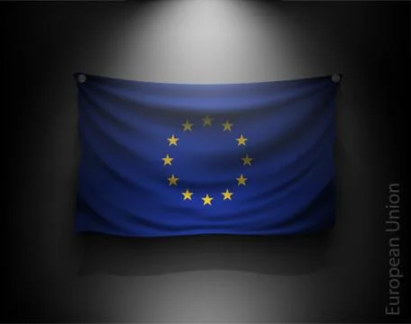 Waving flag on a dark wall with a spotlight, illuminated Stock Illustration