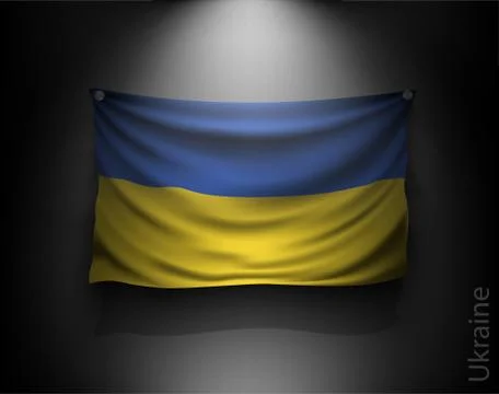 Waving flag on a dark wall with a spotlight, illuminated Stock Illustration