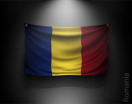 Waving flag on a dark wall with a spotlight, illuminated Stock Illustration