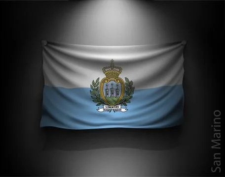 Waving flag on a dark wall with a spotlight, illuminated Stock Illustration