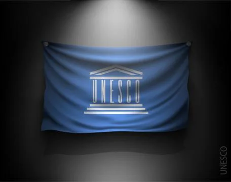 Waving flag on a dark wall with a spotlight, illuminated Stock Illustration