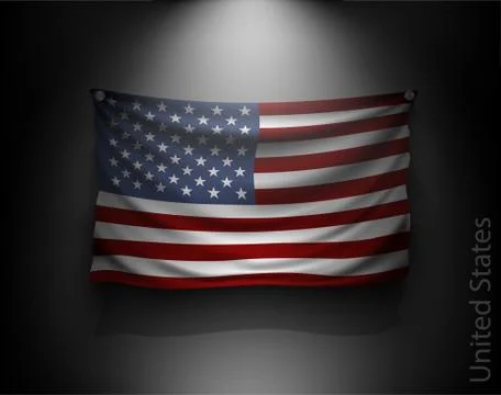 Waving flag on a dark wall with a spotlight, illuminated Stock Illustration