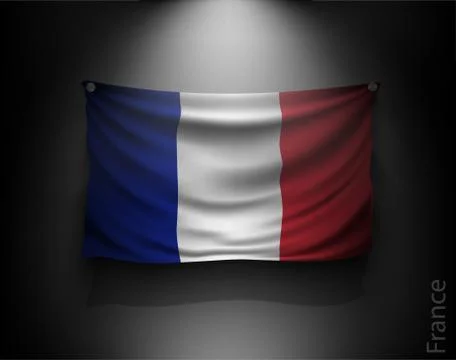 Waving flag on a dark wall with a spotlight, illuminated Stock Illustration