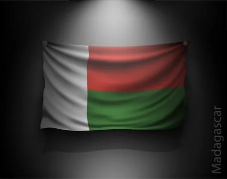 Waving flag on a dark wall with a spotlight, illuminated Stock Illustration