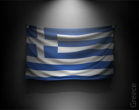 Waving flag on a dark wall with a spotlight, illuminated Stock Illustration