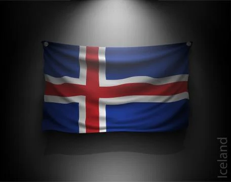 Waving flag on a dark wall with a spotlight, illuminated Stock Illustration