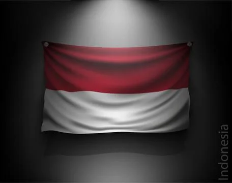 Waving flag on a dark wall with a spotlight, illuminated Stock Illustration