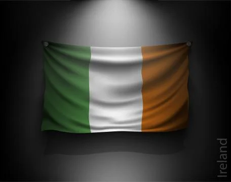 Waving flag on a dark wall with a spotlight, illuminated Stock Illustration
