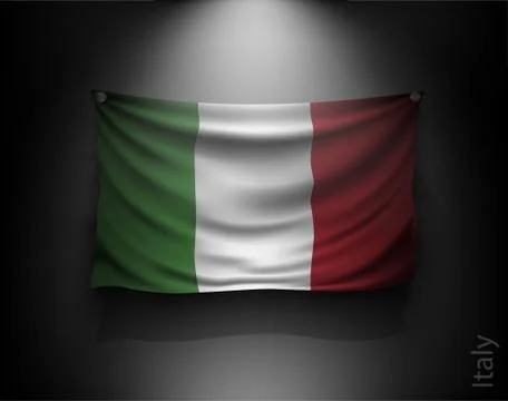 Waving flag on a dark wall with a spotlight, illuminated Stock Illustration