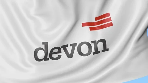 Waving flag with Devon Energy logo. Seamles loop 4K editorial animation Stock Footage 76325873