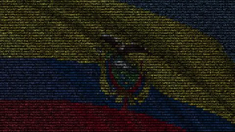 Waving flag of Ecuador made of text symbols on a computer screen. Conceptual 3D イラスト素材
