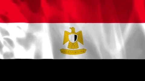 Waving flag of Egypt featuring the golden Eagle of Saladin emblem on horizo.. Video stock 343582464