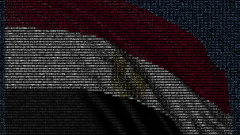 Waving flag of Egypt made of text symbols on a computer screen. Conceptual 3D 스톡 일러스트