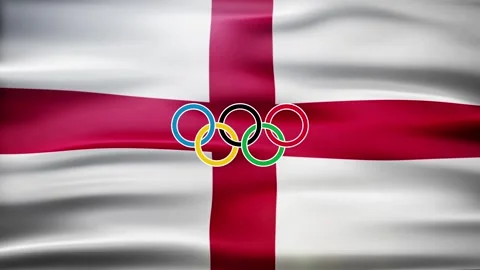 Waving flag of England with five-ringed symbol of the Olympic Games - Vídeo Stock 155093762