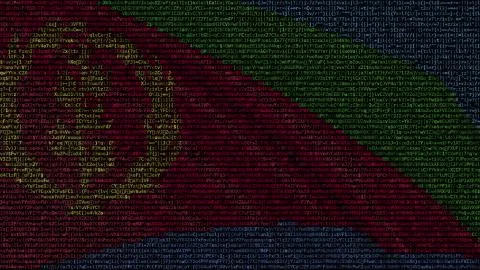 Waving flag of Eritrea made of text symbols on a computer screen. Conceptual 3D Stockillustratie