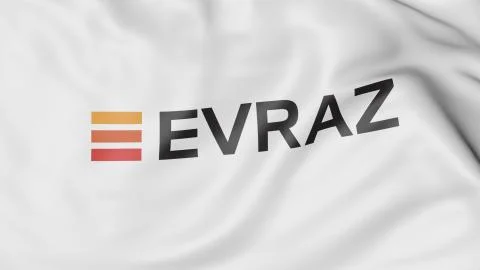 Waving flag with Evraz Group S.A. logo. Editorial 3D rendering Stock Illustration