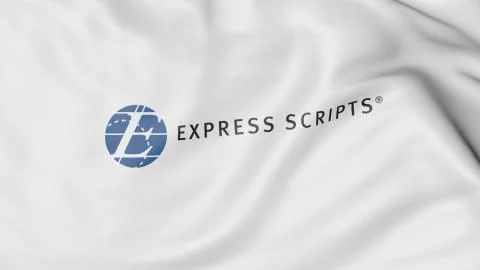 Waving flag with Express Scripts logo. Editorial 3D rendering Stock Illustration
