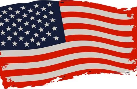 Waving flag features red stripes and a blue field with white stars, conveying Stock Illustration