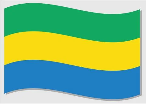 Waving flag of Gabon vector graphic. Waving Gabonese flag illustration. Gabon Illustration