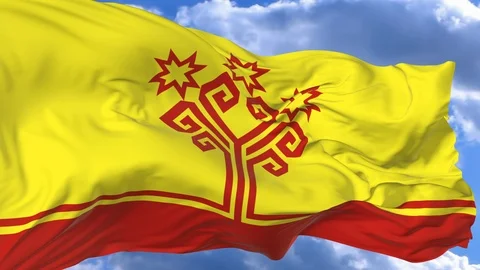 Waving flag gainst the blue sky Chuvashia Stock Footage 96020102