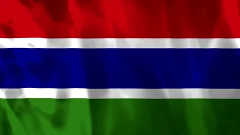 Waving flag of the Gambia featuring red blue and green horizontal stripes Stock Footage 343583667