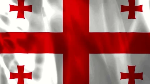 Waving flag of Georgia with five red crosses on white background Video stock 343582556
