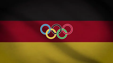 Waving flag of Germany with five-ringed symbol of the Olympic Games - Stock Footage 155093684